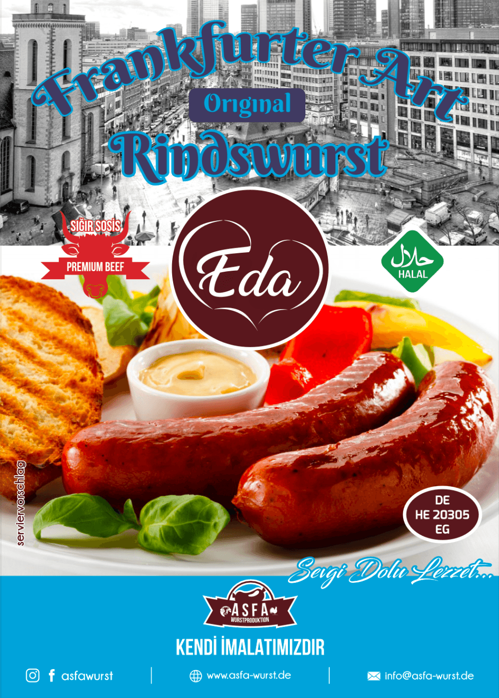 Beef sausage Frankfurt style - Halal grilled sausage