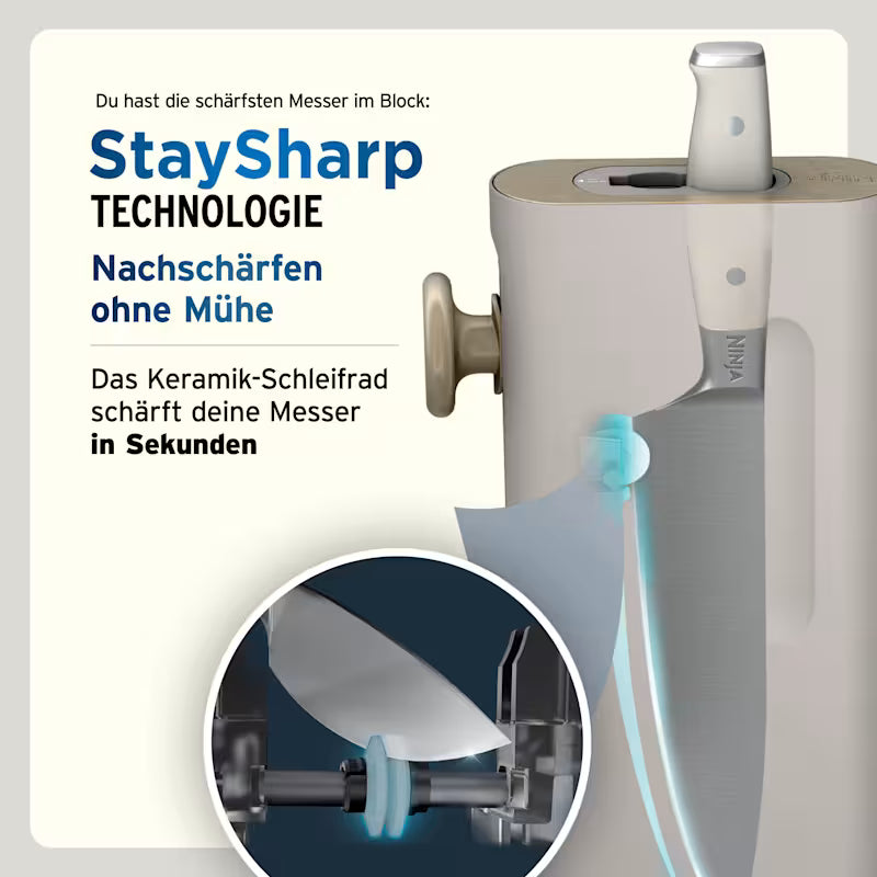 Ninja StaySharp 13-teiliges Messerblock-Set mit abnehmbarem Messerschärfer – Steingold