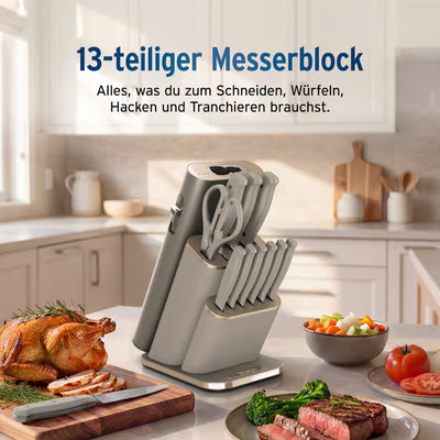 Ninja StaySharp 13-teiliges Messerblock-Set mit abnehmbarem Messerschärfer – Steingold