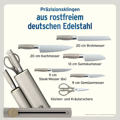 Ninja StaySharp 13-teiliges Messerblock-Set mit abnehmbarem Messerschärfer – Steingold