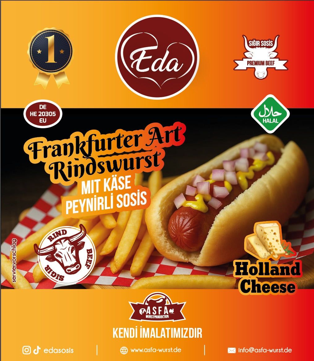Halal cheese sausage, beef sausage with Holland cheese