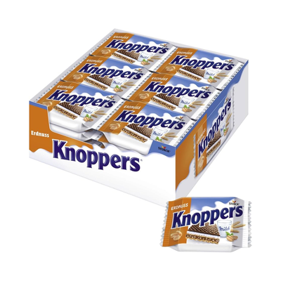 Knoppers – 24 x 25 g – Gefüllte Waffelschnitten mit Milch- und Nougatcreme, Haselnüssen und Kakao